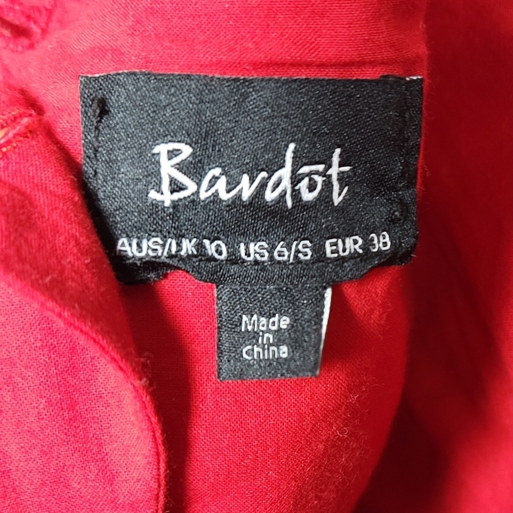 Bardot Red Eyelet Cotton Dress Off Shoulder Size 6/S - Picture 11 of 13